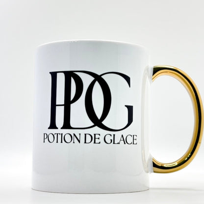 Mug Golden Love con frase tu m'appartiens, tazza in ceramica bianca con logo Potion De Glace