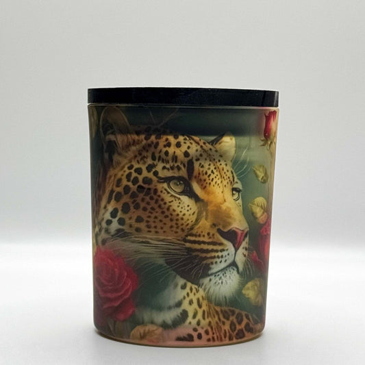 SAUVAGE PASSION Candle - Tiger and
Red Roses Design in 100% Natural Soy Wax, Luxurious and Seductive Fragrance